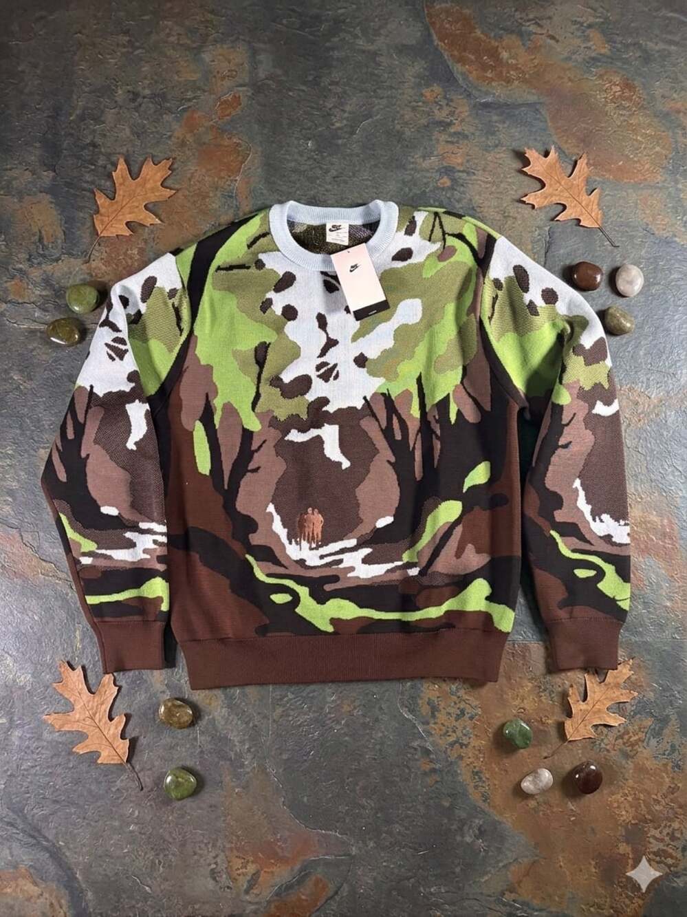 Nike Crewneck Sweater in Brown, Green and White Camo